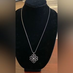 Upcycled Womens Jewelry 1¾ inch Silver Crystal Pendant on 24 inch Silver Chain